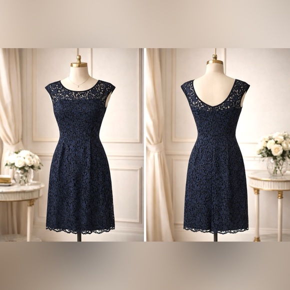 White House Black Market Dresses & Skirts - ✨ STUNNING!! WHBM Navy Lace Cocktail Dress | Elegant Floral Lace Overlay